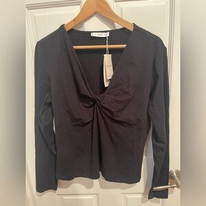 Mango Elegant Black Knot Front Blouse
